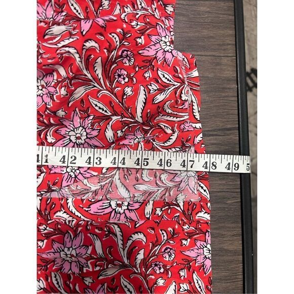 LOFT Puff Sleeve Split Neck Floral Tiered Pocket Shirt Dress Red Size Medium - Picture 12 of 13